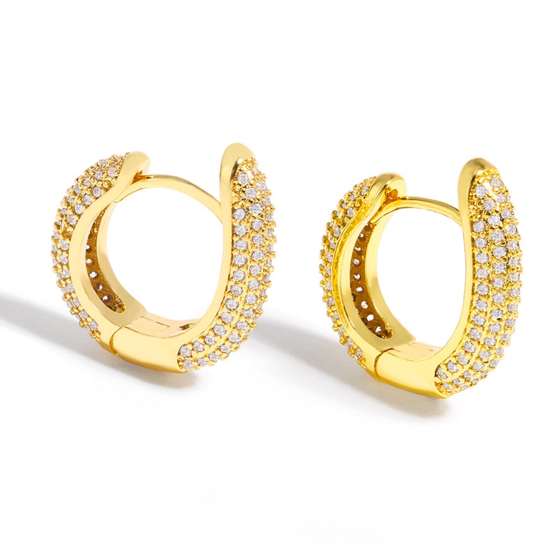 Cute Gold Pave Full Zirconia Crystal Geometric Hoop Earings Snake Shape Hoop Earings For Women Luxury Jewellery
