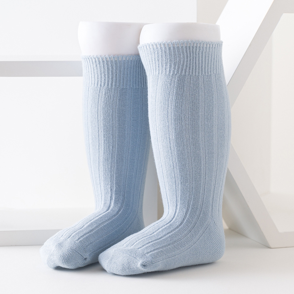 Autunno inverno bambino ginocchio alto lungo cotone tinta unita striscia calzini lavorati a maglia gamba calda per 0-3Y bambini neonati bambini ragazze ragazzi: Blu / 0-6 months