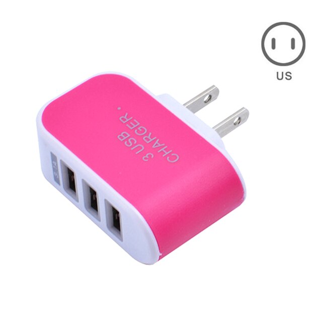 EU/US Plug Charger Station 3 Port USB Charge Charger Travel AC Power Chargers Adapter For Travel Accessories: US-Rose Red