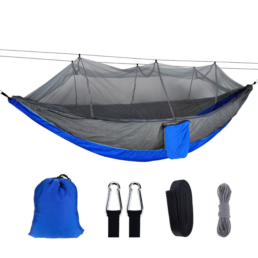 Mosquito Resistant Portable Hanging Tent Outdoor Camping Garden Hammock 1-2 Person Insect Net Strength Sleep Swing: Dark blue grey