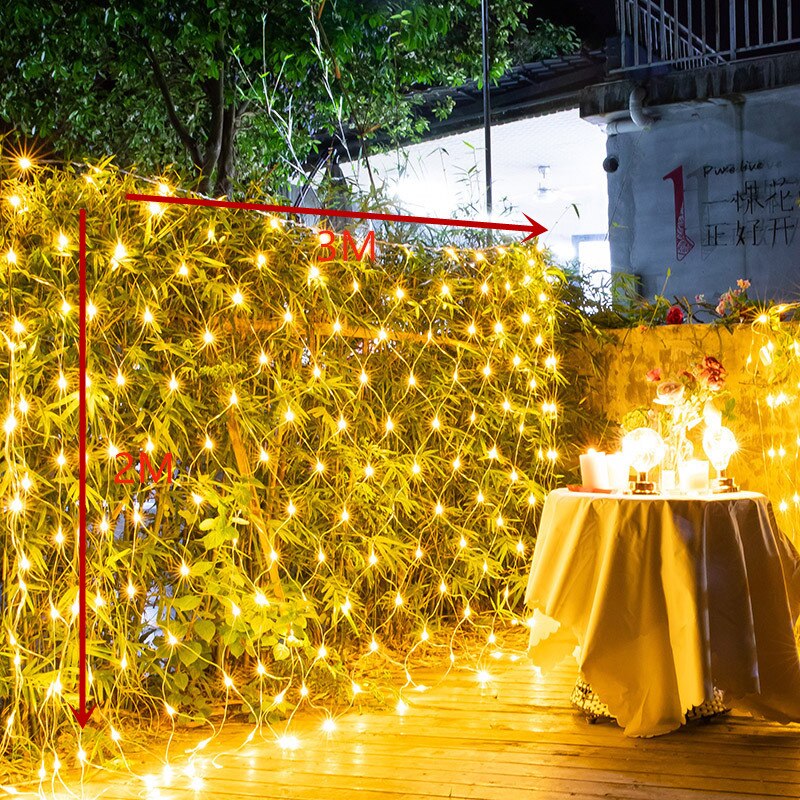 1.5x1.5/3x 2/6x4m résille chaîne lumières noël lumières fée guirlande extérieur maison pour mariage/fête/rideau/décoration de jardin: 3x2m Warm white / 110V-130V US plug