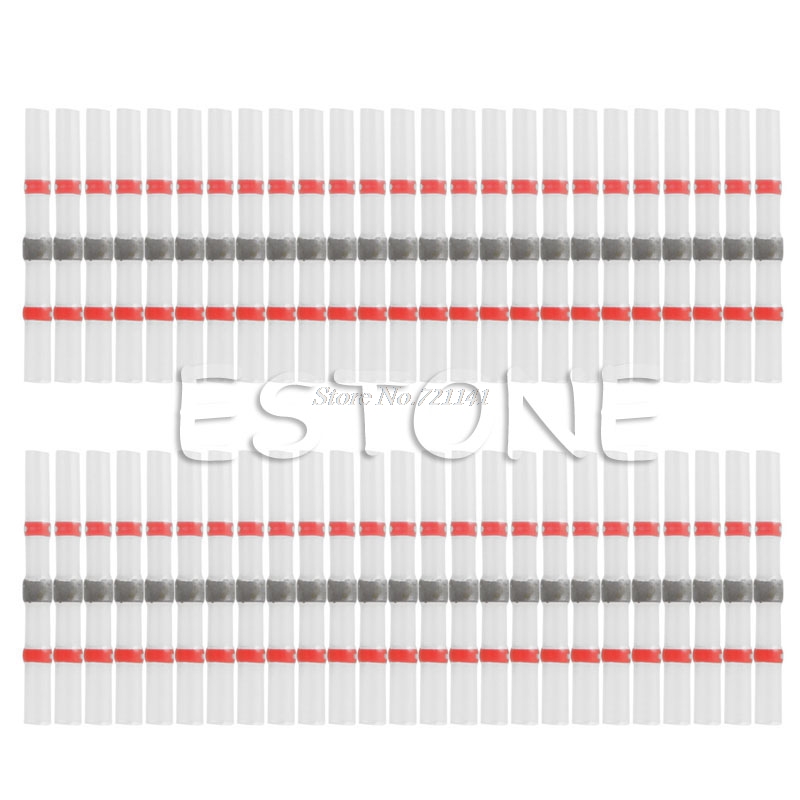 50pcs 22-18AWG Solder Sleeve Heat Shrink Butt Wire Splice Connector Waterproof R