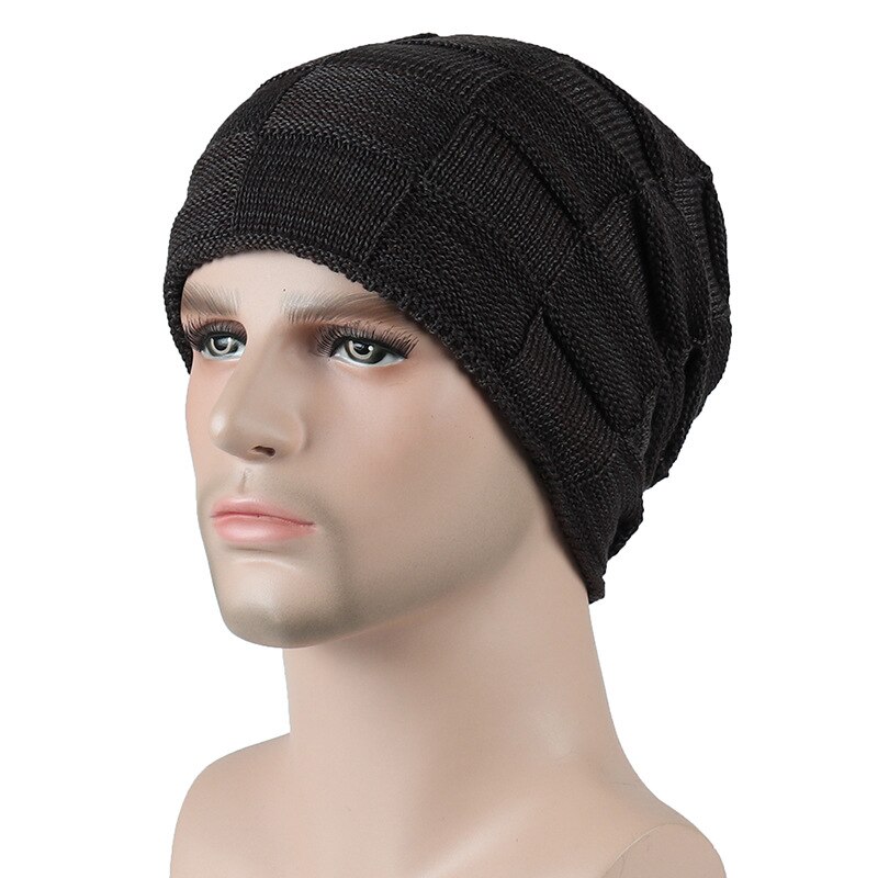 Vinter mænd hue og tørklæde sæt til kvinder mandlige ring tørklæder cap strik beanies slouchy hat blød stretch kabel skullies varm jakkesæt: Kaffehat