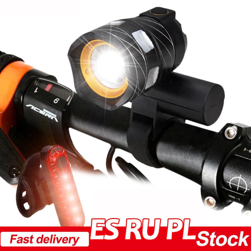 Waterproof USB Rechargeable Bike Light T6 LED Front Bike Headlight MTB Bicycle Lamp with Built-in Battery Cycling Accessories