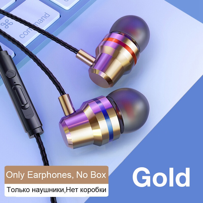 MOOJECAL In Ear Wired 3.5mm Earphone Earbuds Music Headphone for Xiaomi Samsung Iphone Smartphone with Microphone Wired Headset: Gold