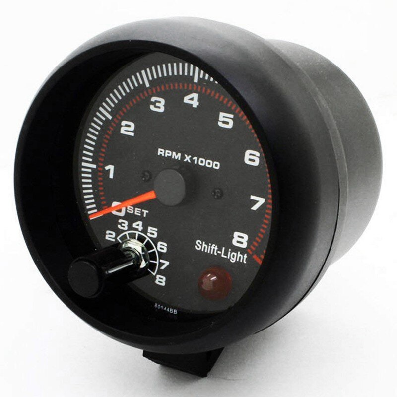 Universal 3.75 inch 12V White LED Backlit Tachometer Gauge with Red Shift Light for Auto Gasoline Car, 0-8000 RPM