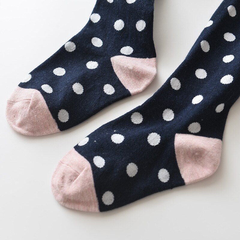 Meisjes panty's herfst schattig kawaii cartoon kat stippen patchwork zachte katoen warme hoge taille panty winter voor kinderen 2-9y