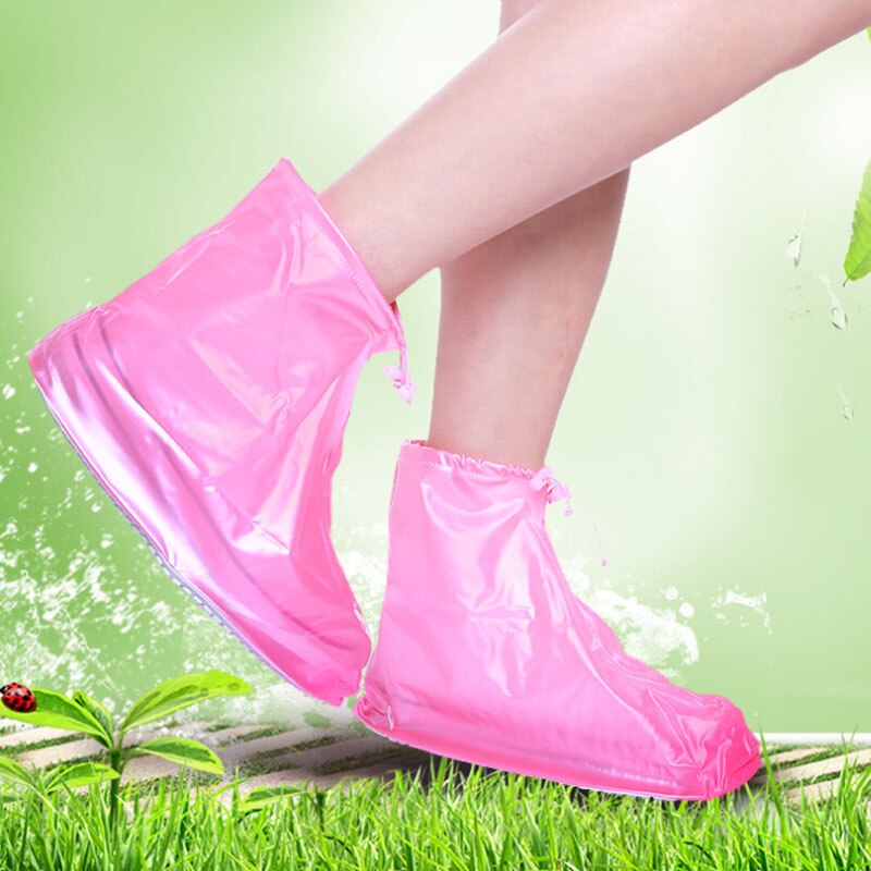 Rain Shoe Cover PVC Waterproof Adult Rain Shoes Unisex Zipper High-Top Rain Boot Reusable Outdoor Anti-Slip Protector Boot Cover: Pink / XL
