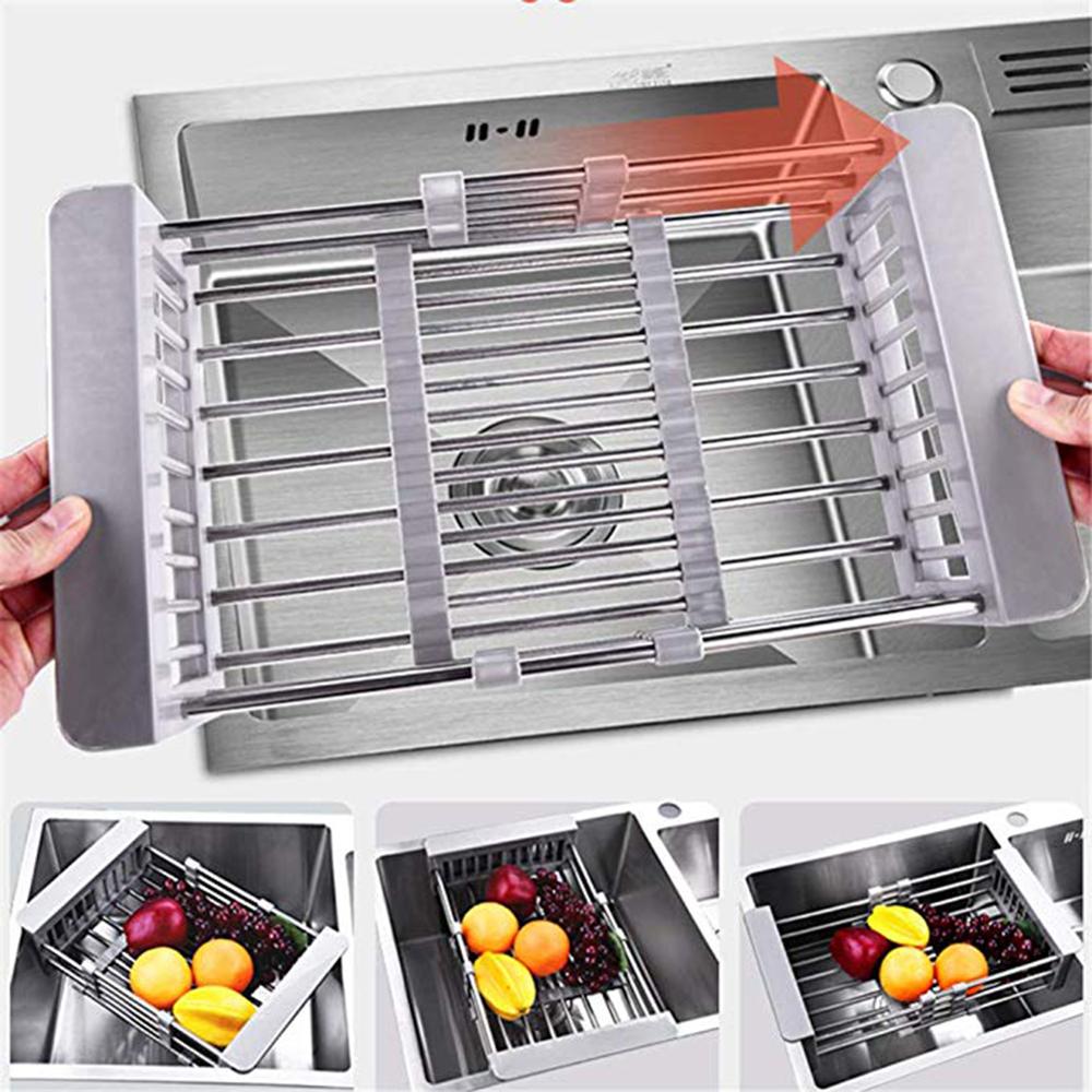 Stainless Steel Dish Drainer Adjustable Arms Holder Functional Kitchen Sink Organizer Vegetable 30FP17