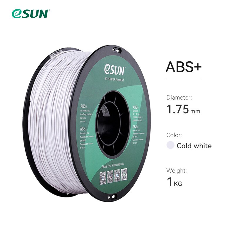 eSUN ABS+ Filament 1.75mm ABS Plus 3D Printer Filament Accuracy +/- 0.05mm 1KG 2.2 LBS Spool 3D Printing Material for 3D Printer: Cold White