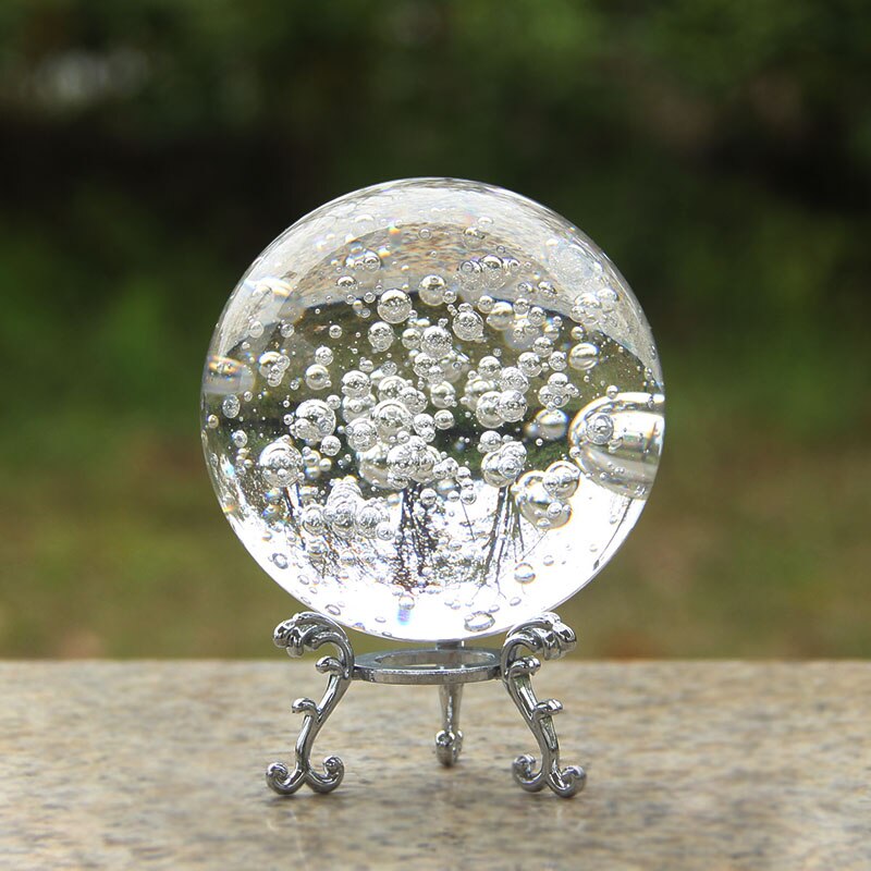 80/100mm krystal boble kugle kvarts marmor glas magiske sfære hjem dekoration ornamenter dekorative kugle figurer miniature: 80mm / Kugle med base 1