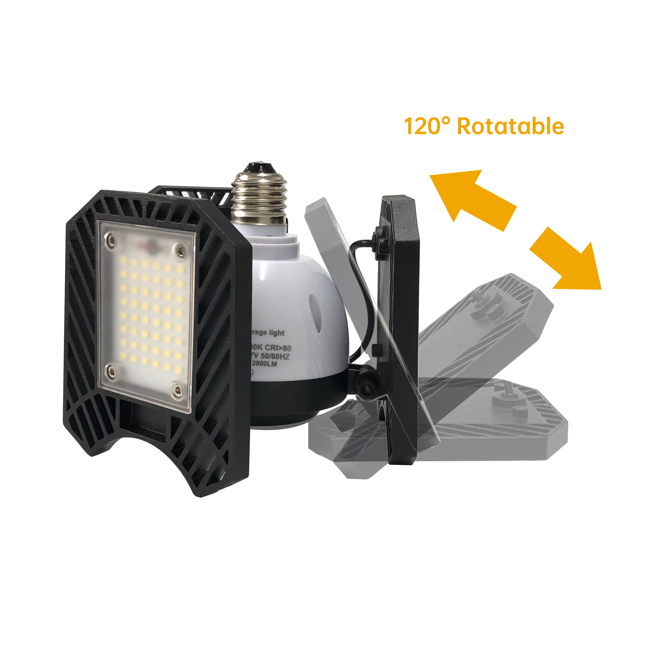 80W 9600lm 6000K E26/E27 Super Brightness Deformable LED Garage Ceiling Light with 3 Foldable Panels Flood Lights