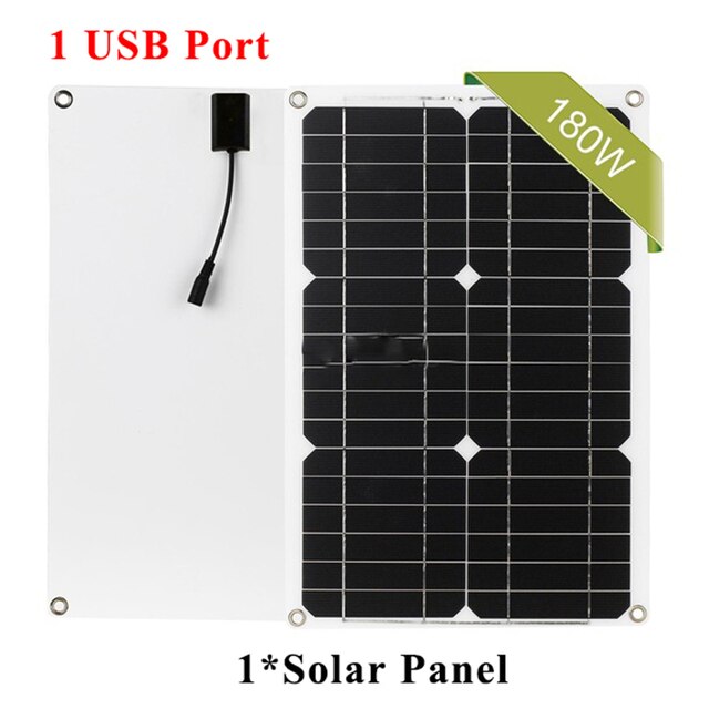 12V Protable Solar Panel Charger Set 180W 1/2 USB Port with 20A LCD Display Solar Charge Controller Emergency Generator
