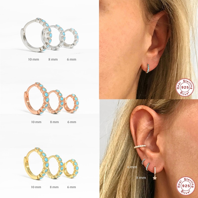 2020 rotondi del Cerchio Degli Orecchini 925 Sterling Argento Huggies Pendientes Turchese CZ Piercing Orecchino ad anello Per Le Donne Della Ragazza Belle Jewellry