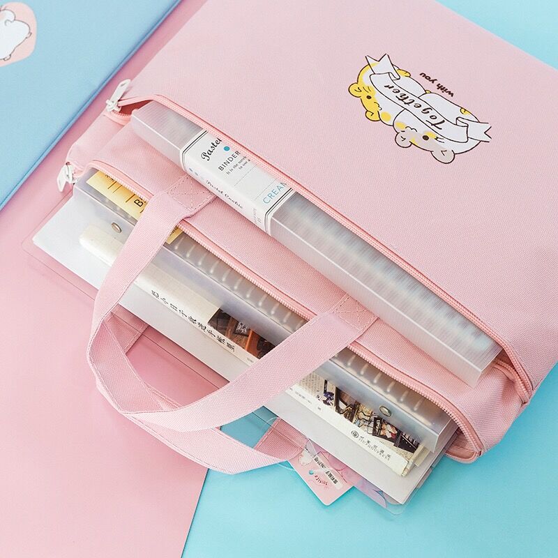 MINKYS Waterproof Canvas Double Layer A4 Folder Organizer Bag Document File Bag Folder Storage Bag School Office Stationery