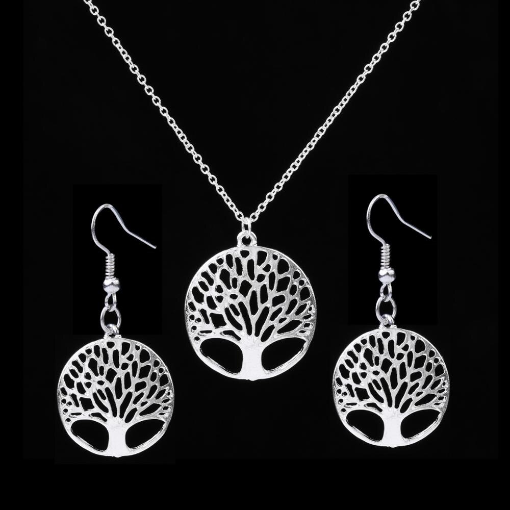 alliage arbre de vie boucle d'oreille pour les femmes ensemble Simple tout-Match métal pendentif Europe et amérique bijoux: suit-silver