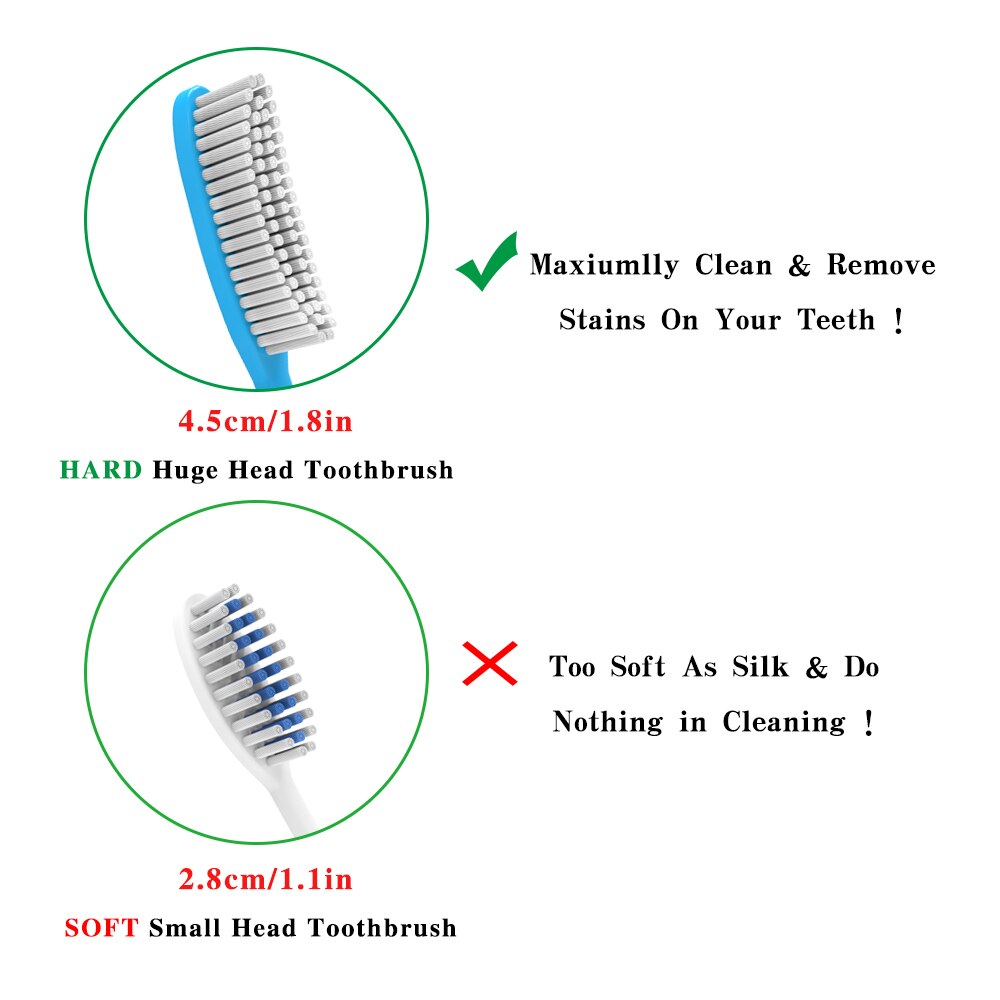 4 stykker super hård tandbørste ekstra hårdt stort børstehoved voksen tandbørste manuel tandbørste fast tandbørste