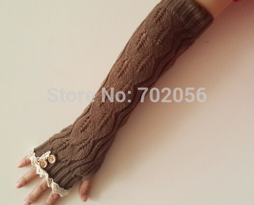 solid Lace knitted Fingerless Gloves Ballet Dance button glove burn out long Arm Warmers 7 colors #3706