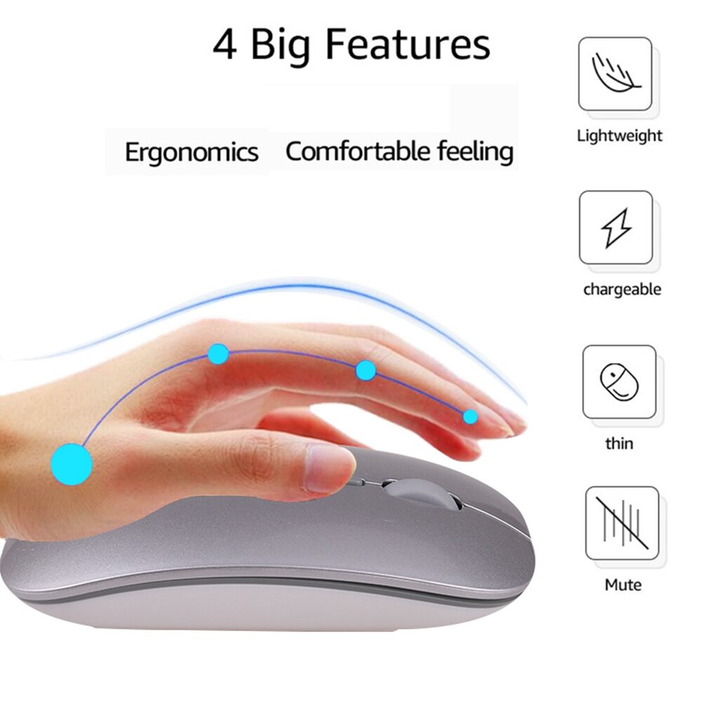 2.4G Wireless Mouse Rechargeable Mice Ultra-Thin Mute Mouse for PC Laptop Notebook Optical Mouse With USB Receiver Air Mous