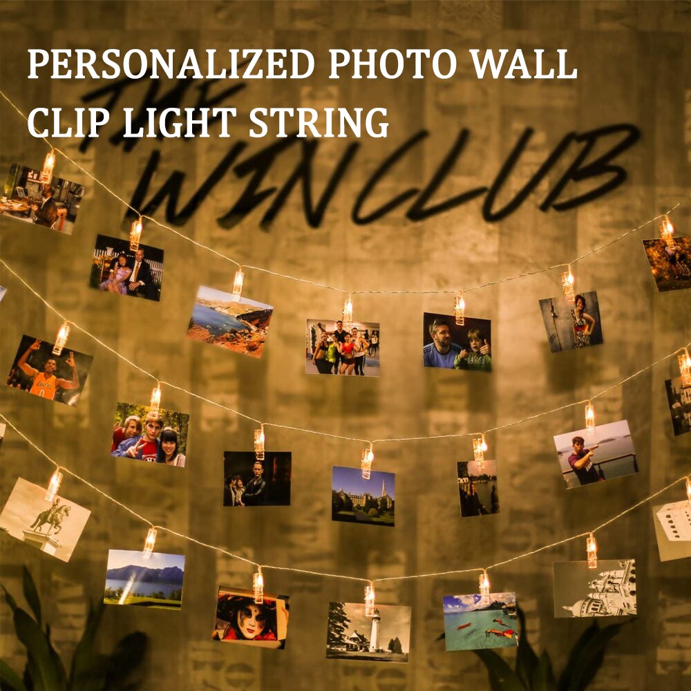 ledet fotoklemme lysstreng lys utendørs eventyrlys batteridrevet krans til julepynt til hjemmet gjør det selv fotovegg