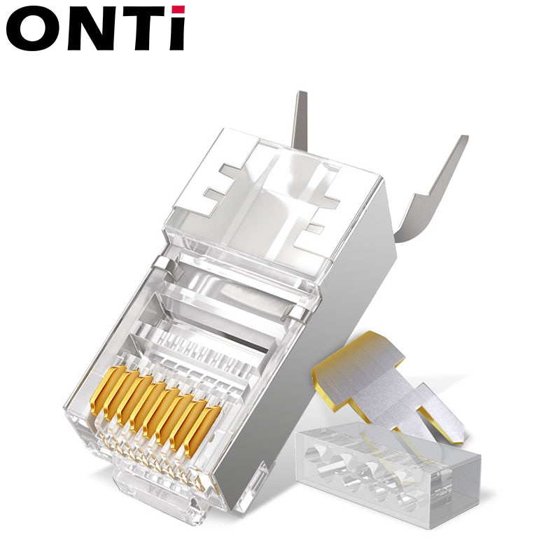 RJ45 Connector Network Cable Connector 10/50/100pcs Cat6a Cat7 RJ45 plug shielded FTP 8P8C Network Crimp Connectors