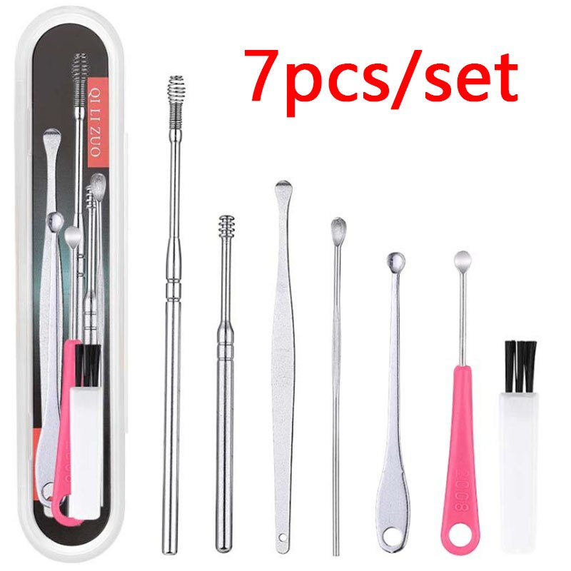 Curette en acier inoxydable, cure-oreille en spirale, dissolvant de cire, Curette, nettoyeur, cuillère, outil de nettoyage des oreilles, 7/6 pièces: 7pcs