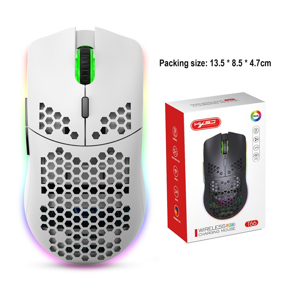 HXSJ T66 RGB Wireless Gaming Mouse Honeycomb Shell 7 Macro Programmable Buttons Rechargeable Optical Mice for PC Gamer Mouse