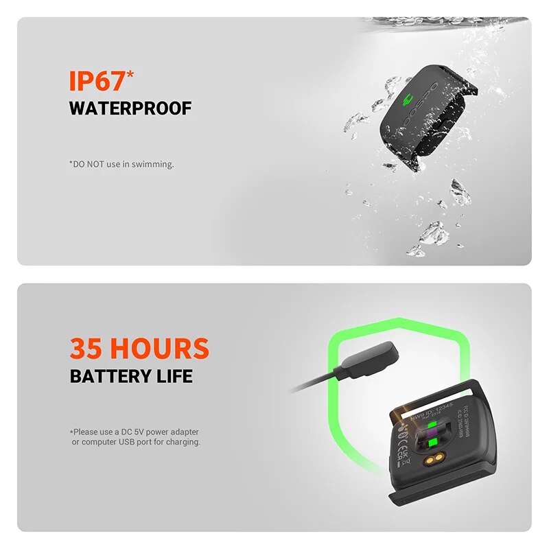 COOSPO HW9 Brazalete Monitor de Ritmo Cardíaco con Zonas HR/Calorias Sensor HRM para Fitness Ciclismo BLE5.0 ANT+ para Peloton,Zwift,Wahoo