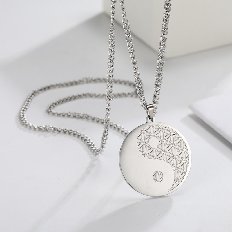 Dreamtimes Yin Yang Tai Chi Ketting Rvs Classic Mannen Leven Boom Ronde Sieraden Kerstcadeau