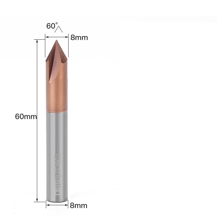 -1PCS,CNC solid carbide tungsten carbide steel Chamfer milling cutter,30&amp;45&amp;60 degree 3 flutes end mill: S-8.0mmxD8x60-60deg