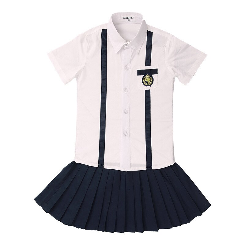 Uniformes escolares japoneses coreanos de algodón para niños y niñas, camiseta blanca, Falda plisada azul marino, pantalones cortos, conjuntos de trajes para estudiantes
