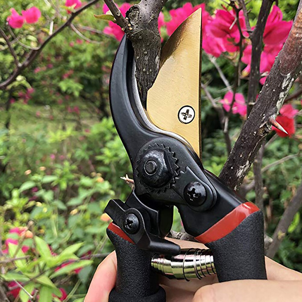 8" Premium Titanium Bypass Pruning Shears PVC Ergonomic Hand Sponge Handle Protector Pruners Home Garden Supplies