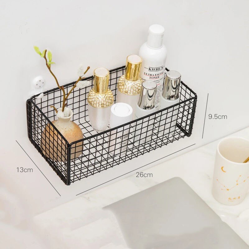 Bathroom Storage Racks Iron Metal Toilet rack washstand free punching wall hanging wall storage rack light luxury basket Gold: 1