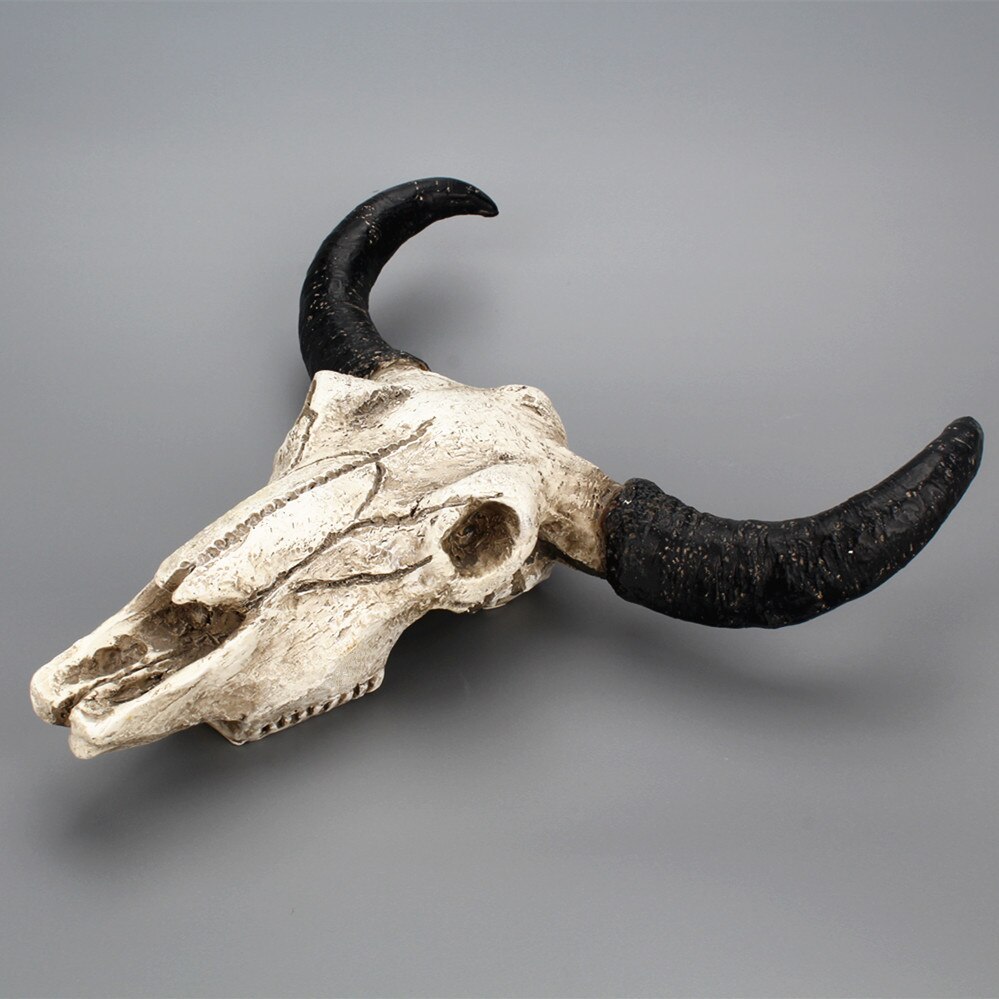 Resin Longhorn Cow Skull Head Wall Hanging Decor 3D Animal Wildlife Sculpture Figurines Crafts Horns For Home Halloween Decor