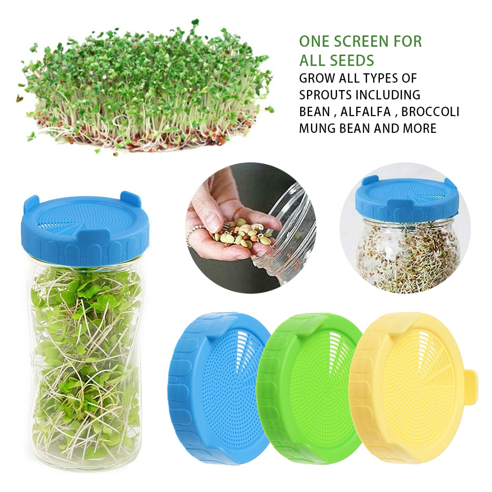 1PC Sprouting Lid For 86mm Mason Jar Food Grade Mesh Sprout Cover Kit Seed Crop Germination Vegetable Plastic Sealing Ring Lid