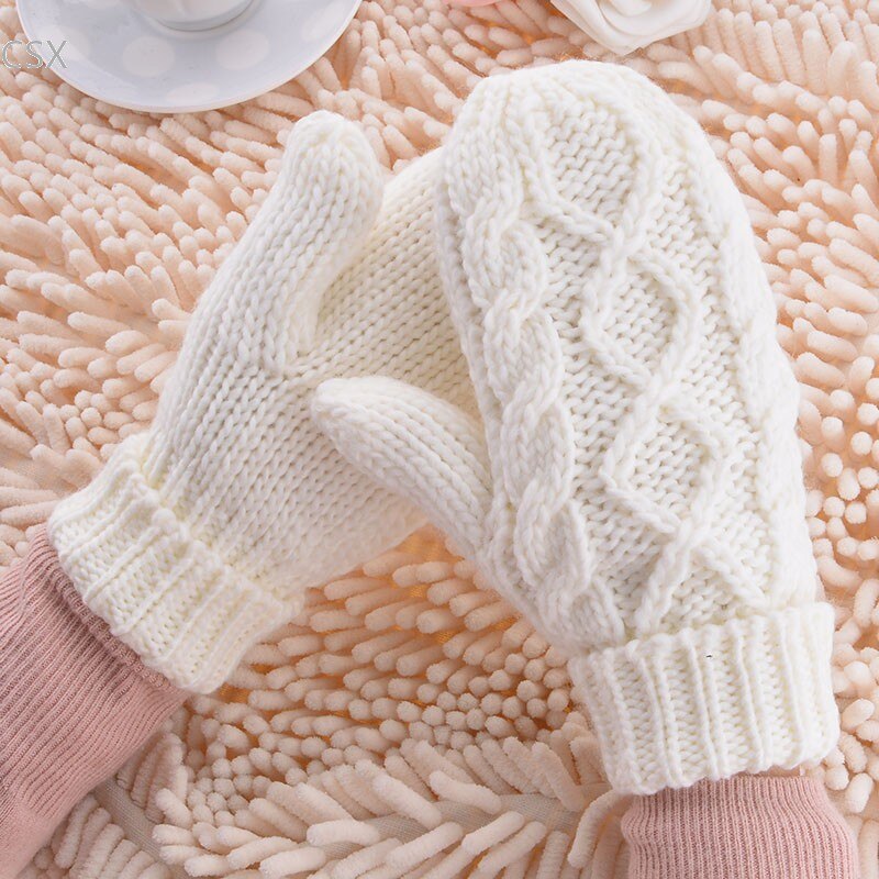Mwoiiowm varme vinterhandsker kvinder vanter 8 farver damer dejlige strikkede handsker piger 24: Hvid