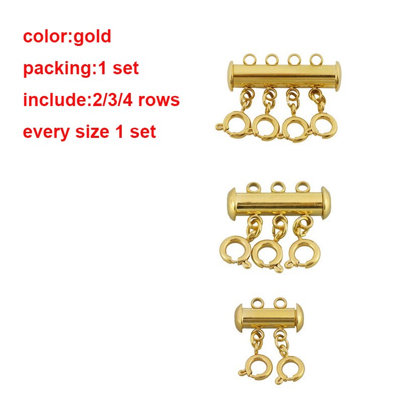 3set/lot Spring Buckle Lobster Clasps Connectors Slide Tube Lock Spacer Clasp Multi Strands Magnetic Tube Lock Layered: gold