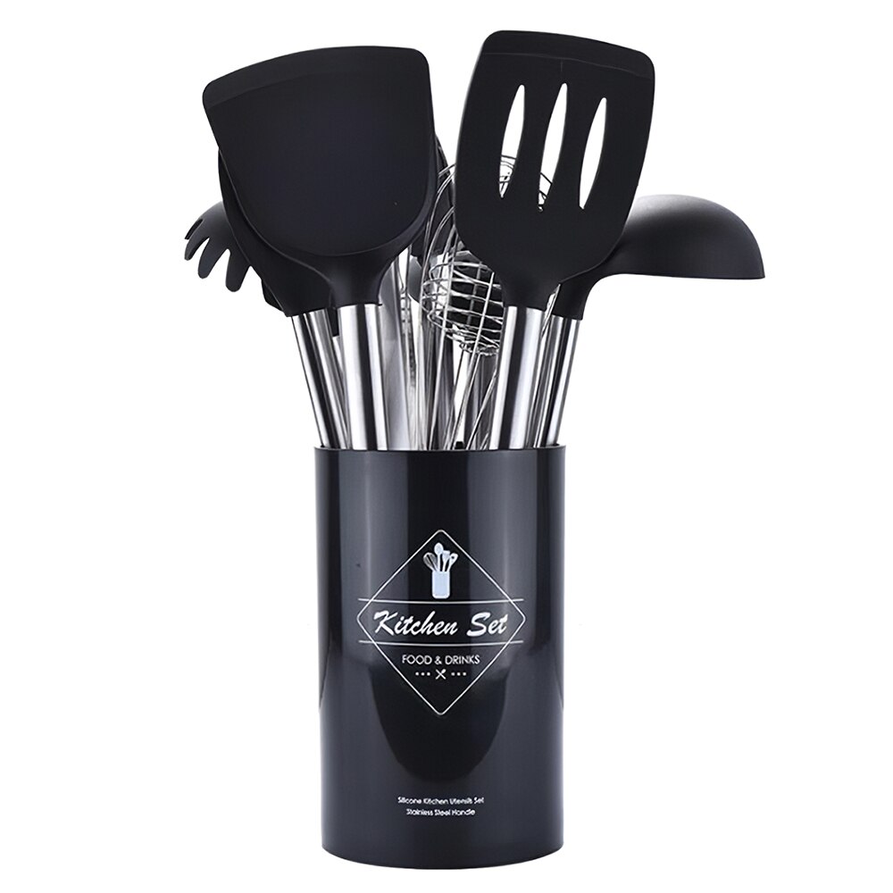 8 Uds juego de utensilios de cocina rojos aparatos cocina silicona espátula de madera con caja de soporte conjunto de herramientas de cocina