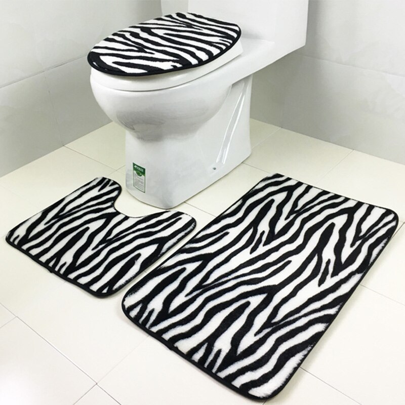 3Pcs/Set Bathroom Mats Non-Slip Carpets Zebra Pattern Mat Suede Water Absorbent Floor Rugs Bowl Toilet Cover Bath Decor Accessor: SY33