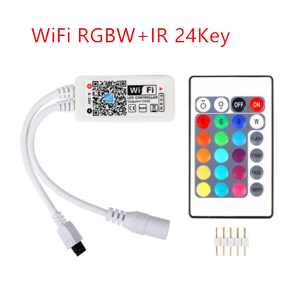 5V 12V 24V LED Strip Bluetooth-compatible / WIFI RGB / RGBW Controller Android IOS APP Alexa Google Magic Home IR Control: WiFi RGBW  24Key IR