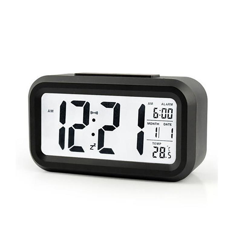 Despertador Digital con pantalla LCD, Sensor de retroiluminación electrónico de tiempo de repetición, luz nocturna, mesa de oficina, estudiante, reloj despertador para niños: Black