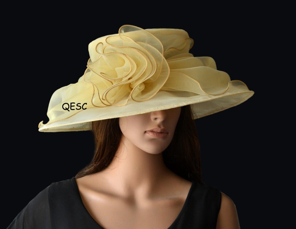 4 farger rosa brede rand organza hatter kirke brudehue til bryllup damehatt, løp.