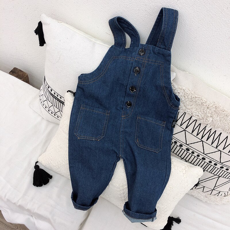 Wlg gutter jenter kjeledress baby denim hvit blå knapper overall barn vår høst fritidsklær: Blå / 5t