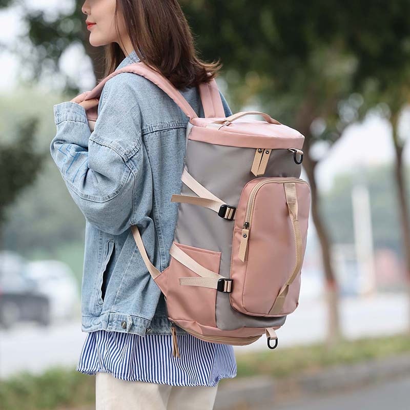 Women Backpack With Shoe Pouch Travel Bag Large Capacity Hand Duffle Bag Shoulder Strap Gym Bag Durable Unisex Luggage Bag