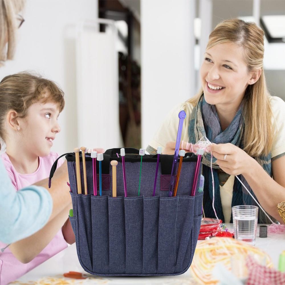 Sac Rangement Laine – Organiseur Tricot Et Crochet – Poche Filet Voir Contenu – Léger Et Portable – Idéal Voyage
