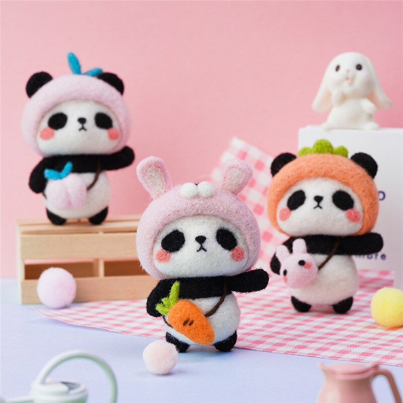 Wolvilt Naald Prikte Kitting Diy Dier Panda Konijn Wol Vilten Pakket Niet-Afgewerkte Handgemaakte Cadeau Speelgoed Pop Sleutelhanger decor