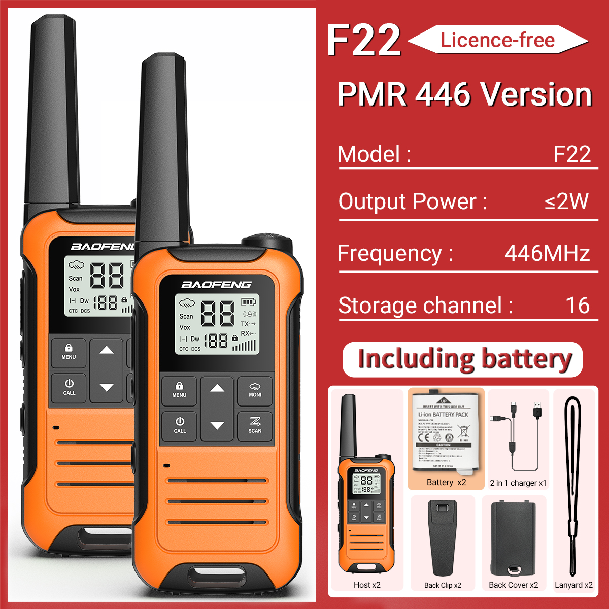 2 Stück baofeng f22 mini walkie talkie pmr446 frs tragbares Zwei-Wege-Radio-LCD-Display-Typ-C-Ladegerät für die Jagd: WHITE