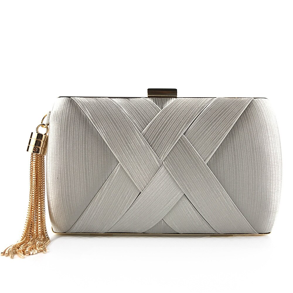 Hand Held Diner Zak Satijn Mode Kwastje Jurk Bruids Avondtasje: Zilver
