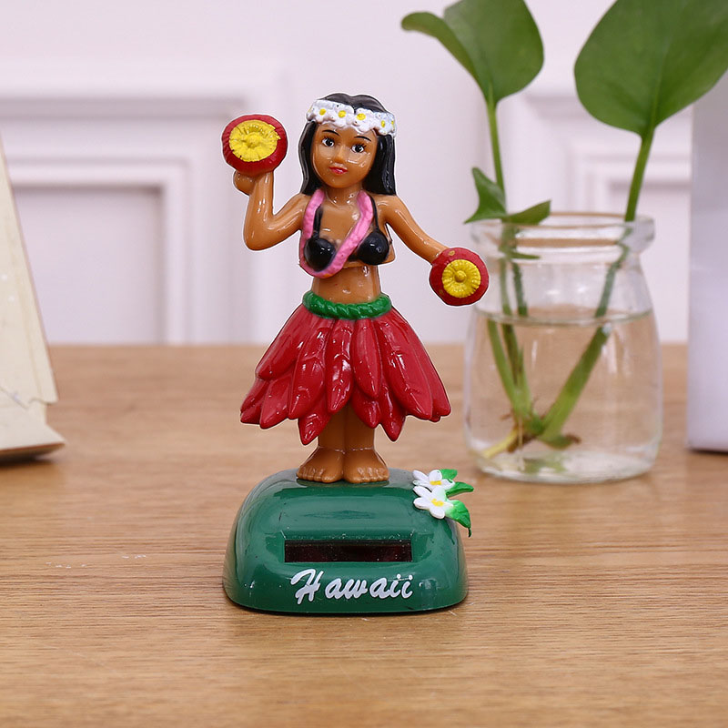 1 stk tegneserie solenergi swing hawaiiske piger håndværk legetøj levende hjem desktop dekoration køretøj ornament legetøj: Rød