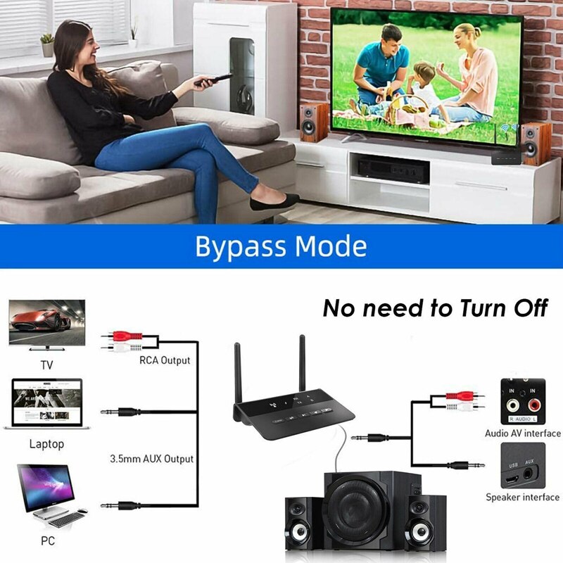 ORIA Bluetooth-zenderontvanger voor tv, AptX Adaptive 2-in-1 adapter met dubbele aansluiting en 3,5 mm aansluiting, draadloze audioconverter voor pc, auto, gaming, luidsprekers, hoofdtelefoon en